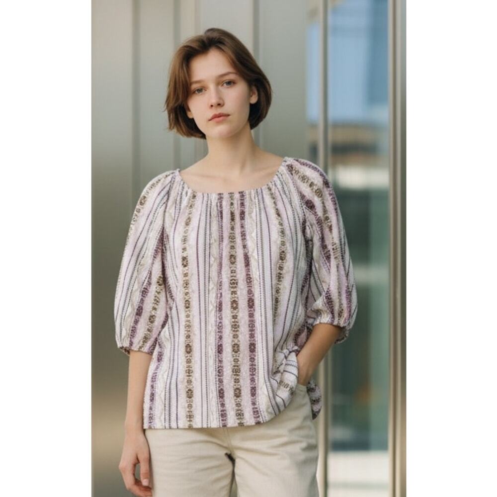 promises promises women blouse size S boho striped 3/4 sleeve square neck